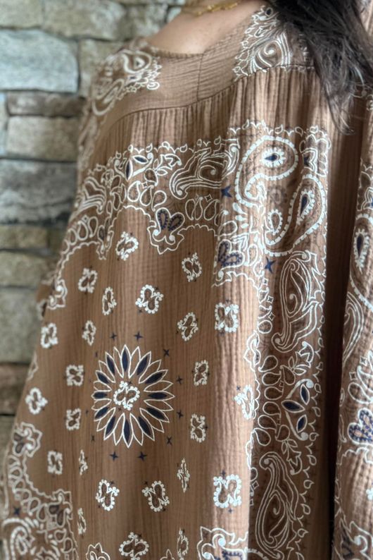 Kasbah Bubble Cotton Bandana Peasant Dress Hazelnut